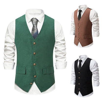 Autumn And Winter Suit Vest Man Retro European Single-breasted Casual