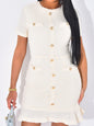 Elegant Button Short Sleeve Dress Women