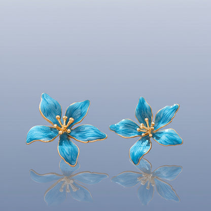 Sweet Temperament Oil-spot Glaze Flowers Ear Studs