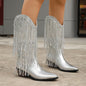 European And American Fashion Middle Fashion Boots Female Retro Chunky Heel Pleated Western Knight