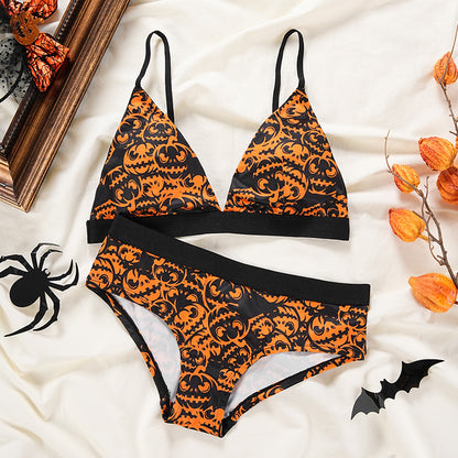Halloween Element Printing Triangle Cup Bra Suit Women