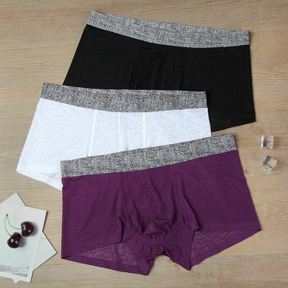 Men's Lace One-piece Seamless Thin Breathable Sweat-absorbent Sexy Transparent Boxer Briefs