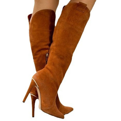 Autumn And Winter Stiletto Pointed High Heel Suede Long Canister Boots
