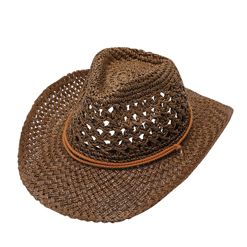 Western Cowboy Hat Foldable Hollow Raffia Hat Men And Women