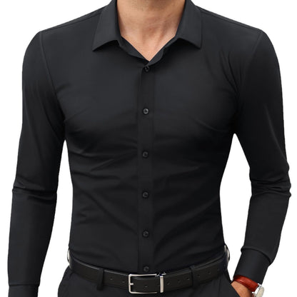 Full Elastic Force Shirt Men's Clothing Long Sleeve Shirt