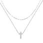 S925 Sterling Silver Double Layer Twin Diamond Cross