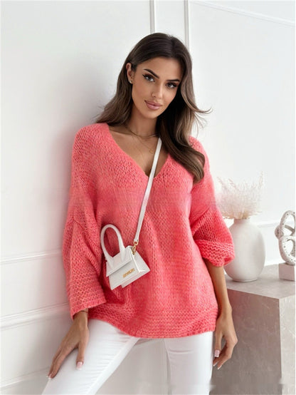 Loose And Idle Pullover Sweater V-neck Excellent Long Sleeve Top