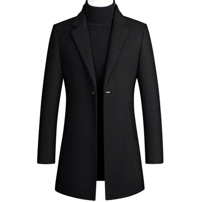 Korean Style Long Woolen Trench Coat With One Button