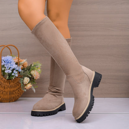 Large Size Round Toe Platform Below The Knee Boots