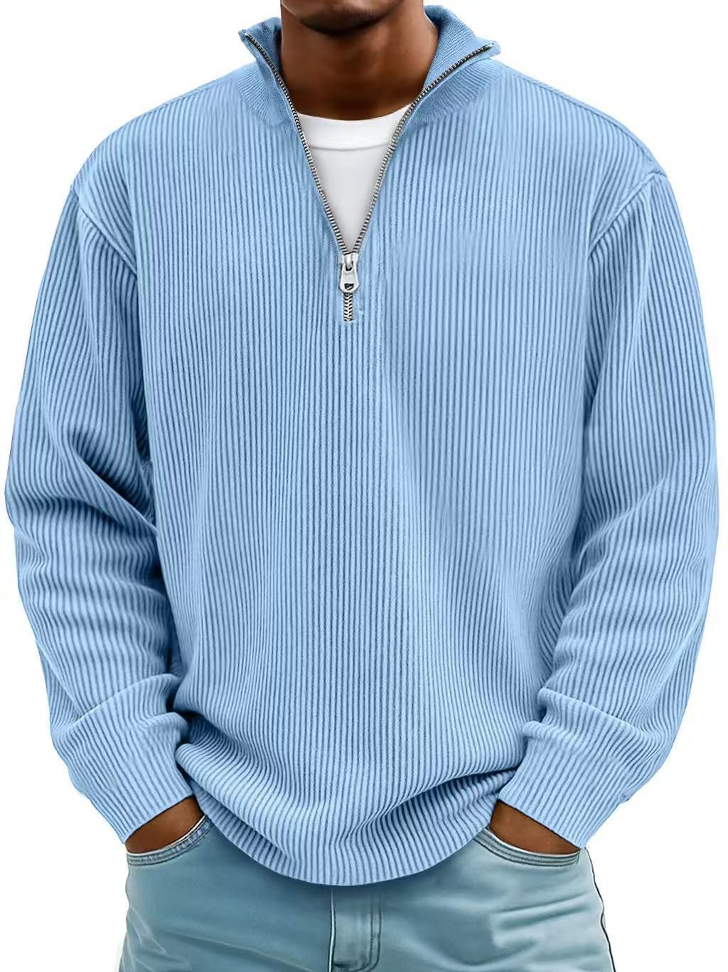 Casual Ribbed Stand Collar Zipper Corduroy Long Sleeve