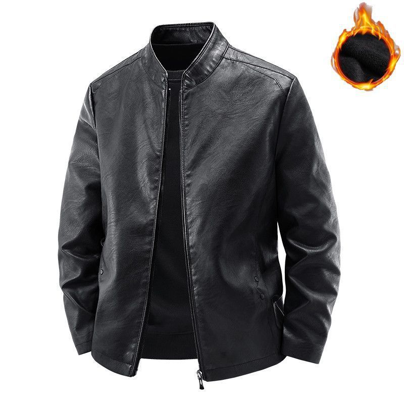 Men's Motorcycle Leather Coat Spring And Autumn Solid Color Stand Collar