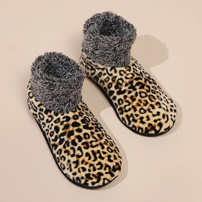 Casual Plus Size Warm Women Winter Leopard Print Room Socks