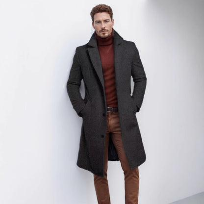 Men's Mid-length Solid Color Autumn And Winter Woolen Coat