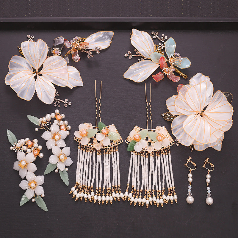 Classical Red Flower Liquid Ancient Style Headdress Fringed Hair Crown Bridal Hair Accessories