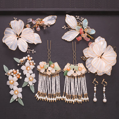 Classical Red Flower Liquid Ancient Style Headdress Fringed Hair Crown Bridal Hair Accessories