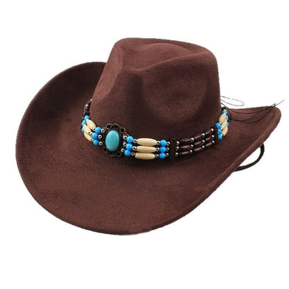 Western Cowboy Wide Brim Faux Fur Top Punk Horse Riding Hat