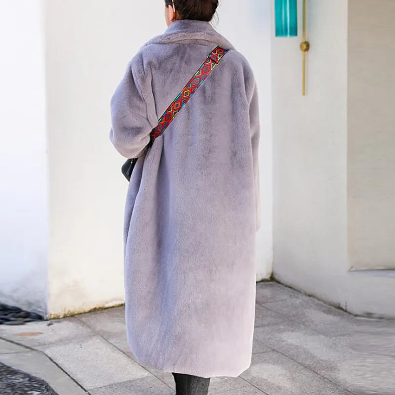 Winter Women High Quality Faux Rabbit Fur Coat Luxury Long Fur Coat Loose Lapel