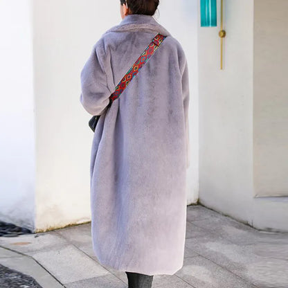 Winter Women High Quality Faux Rabbit Fur Coat Luxury Long Fur Coat Loose Lapel