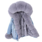 Natural Fox Fur Big Fur Collar Denim Winter Coat  Leather Jacket Women