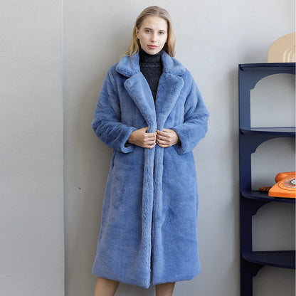 Winter Women High Quality Faux Rabbit Fur Coat Luxury Long Fur Coat Loose Lapel