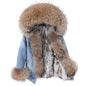 Natural Fox Fur Big Fur Collar Denim Winter Coat  Leather Jacket Women