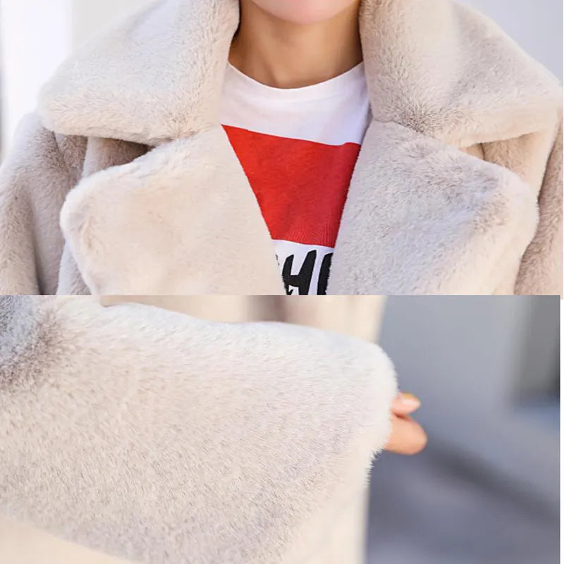 Winter Women High Quality Faux Rabbit Fur Coat Luxury Long Fur Coat Loose Lapel