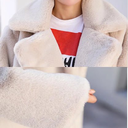 Winter Women High Quality Faux Rabbit Fur Coat Luxury Long Fur Coat Loose Lapel
