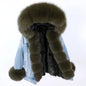 Natural Fox Fur Big Fur Collar Denim Winter Coat  Leather Jacket Women