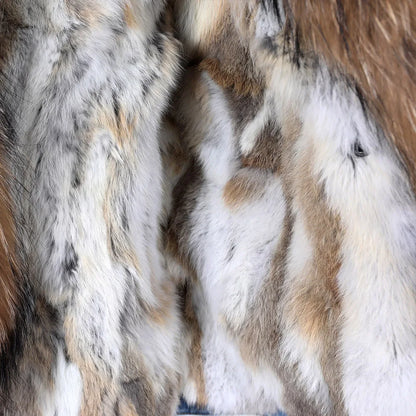 Natural Fox Fur Big Fur Collar Denim Winter Coat  Leather Jacket Women