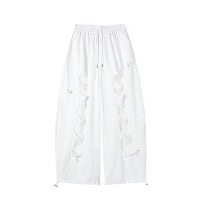 Ripped Lace Stitching Matchet Pants Fashion Wide-leg Casual Pants