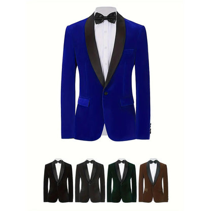 Men's Velvet Blazer With Shawl Collar Wedding Prom Single Button Dress