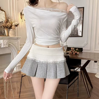 Women's Lace Stitching Design Pleated Hot Girl Skirt