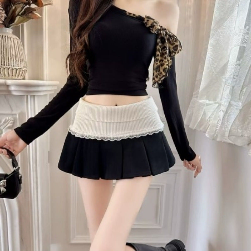 Women's Lace Stitching Design Pleated Hot Girl Skirt