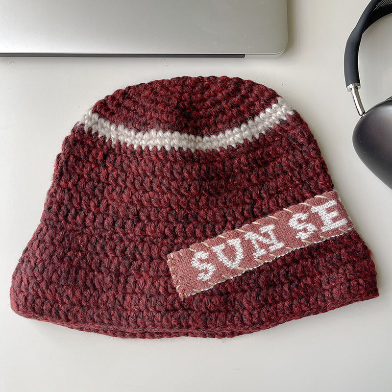 Handmade Letter Patch Design Warm Wool Hat