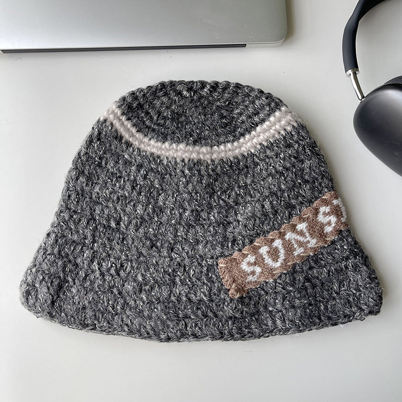 Handmade Letter Patch Design Warm Wool Hat