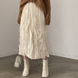 Vintage Crumpled Elastic Waist Large Swing A- Line Midi Skirt