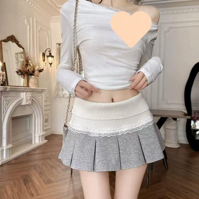 Women's Lace Stitching Design Pleated Hot Girl Skirt