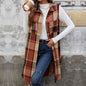 Women's Retro British Style Commute Leisure Lapel Long Plaid Coat
