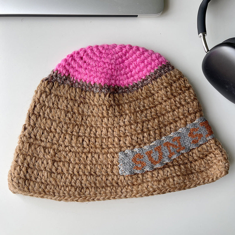 Handmade Letter Patch Design Warm Wool Hat