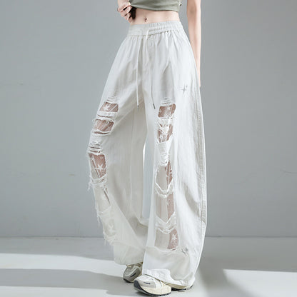 Ripped Lace Stitching Matchet Pants Fashion Wide-leg Casual Pants