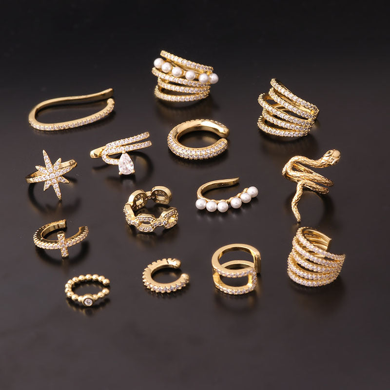 Micro Inlaid Zircon Imitation Pearl Large Size Ear Clip Without Pierced Ears Piercing Earrings European And American Fashion And Trendy Accessories