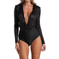 Deep V Women's Sequin Top Long Sleeve Bottoming Jumpsuit