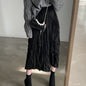 Vintage Crumpled Elastic Waist Large Swing A- Line Midi Skirt