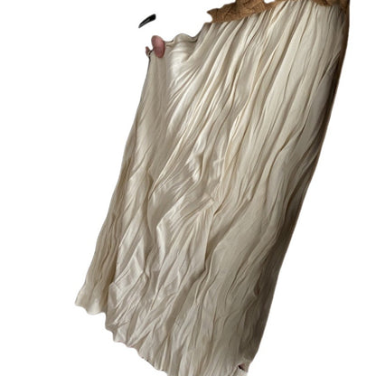 Vintage Crumpled Elastic Waist Large Swing A- Line Midi Skirt