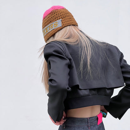 Handmade Letter Patch Design Warm Wool Hat