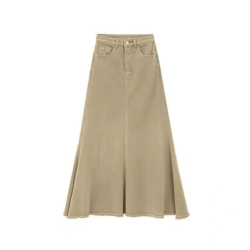 Fall Retro Hong Kong Style Women's High Waist Denim Skirt