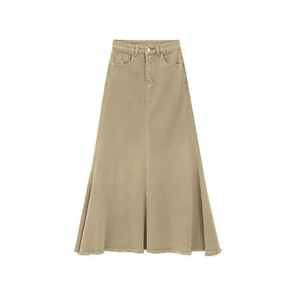Fall Retro Hong Kong Style Women's High Waist Denim Skirt