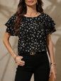 Round Neck Stitching Short Sleeve Loose Printed Top For Women