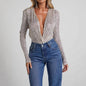 Deep V Women's Sequin Top Long Sleeve Bottoming Jumpsuit