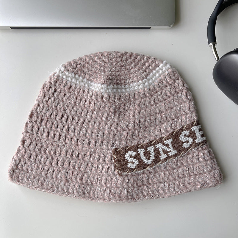Handmade Letter Patch Design Warm Wool Hat